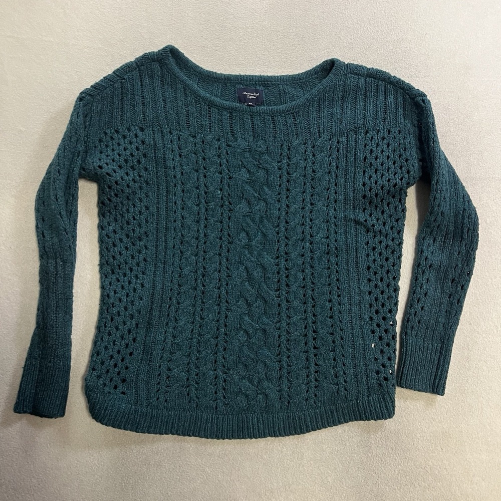American Eagle Outfitters Sweater Womens Size Medium Green Cable Knit Wool Blend